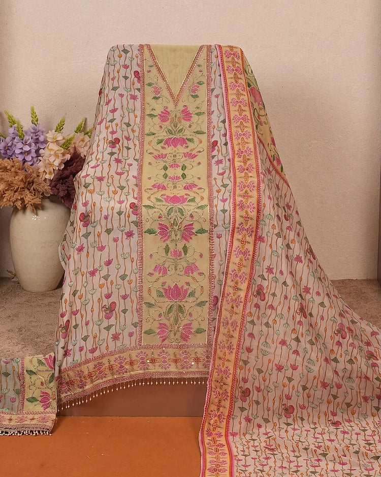 Ivory Pink Botanical Stripe Suit Design