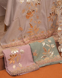 Taupe Metallic Floral Suit Design