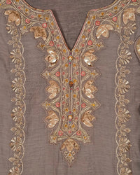 Taupe Metallic Floral Suit Design
