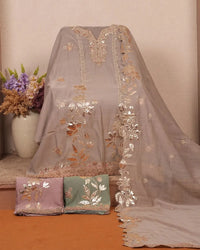 Taupe Metallic Floral Suit Design