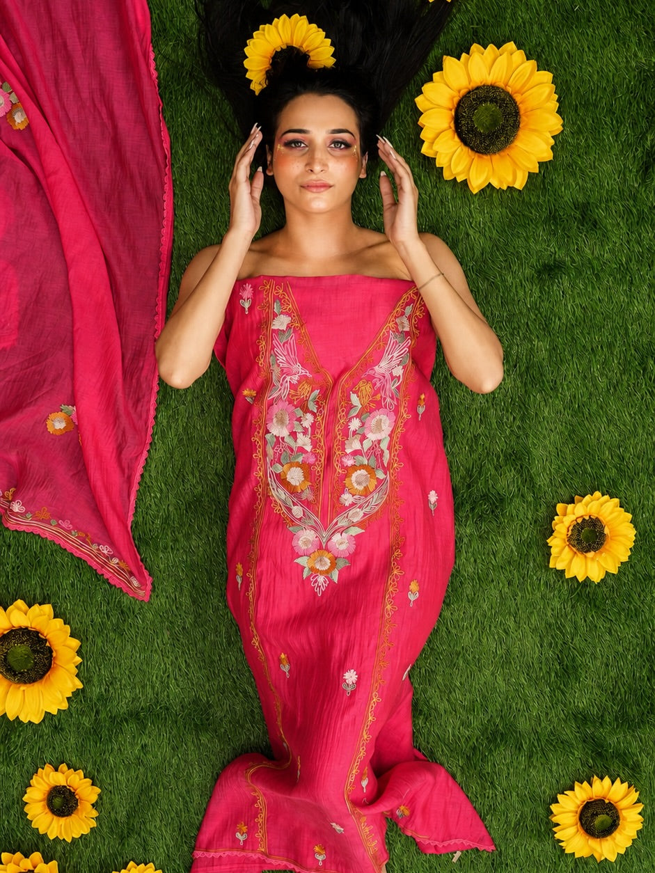 Fuchsia Floral Panel Suit Design