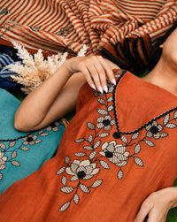 Rust Botanical Neckline Suit Design