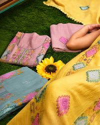 Yellow Floral Medallion Suit Design