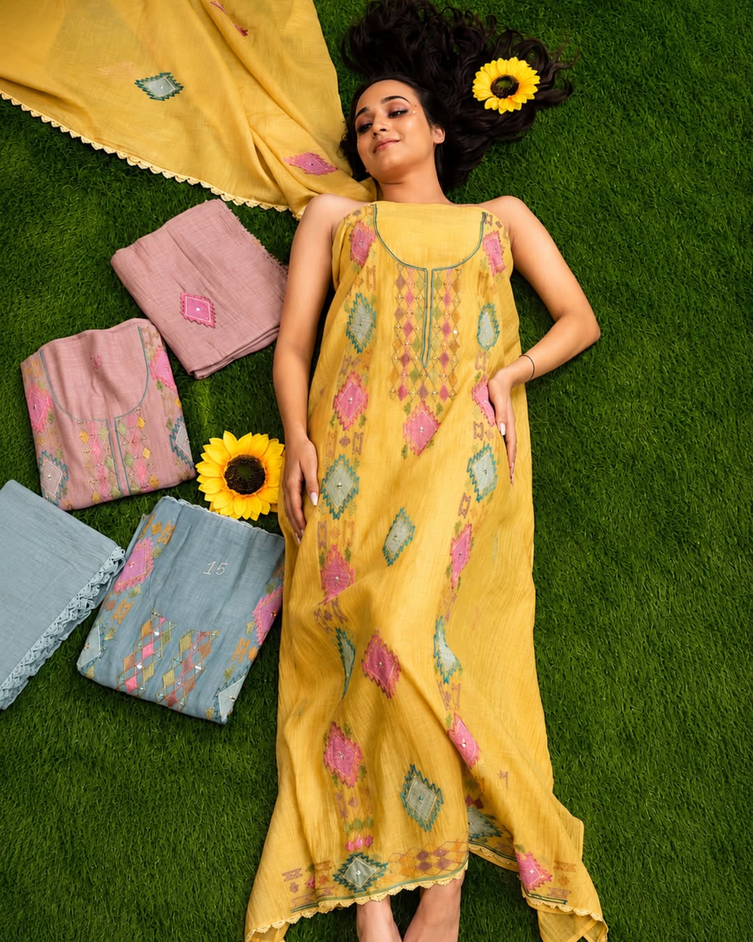 Yellow Floral Medallion Suit Design