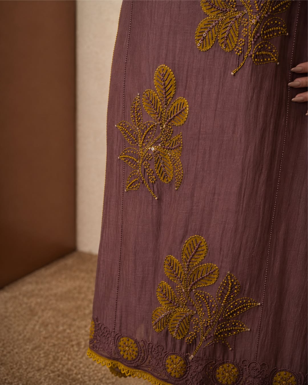 Mauve and Mustard Botanical Suit Design