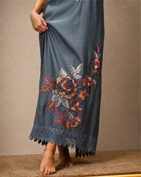Slate Blue Floral Neckline Suit Design