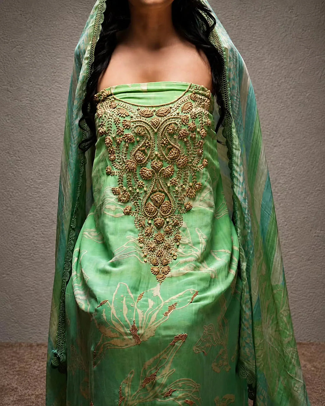 Meher Mint- Unstitched Suit Set