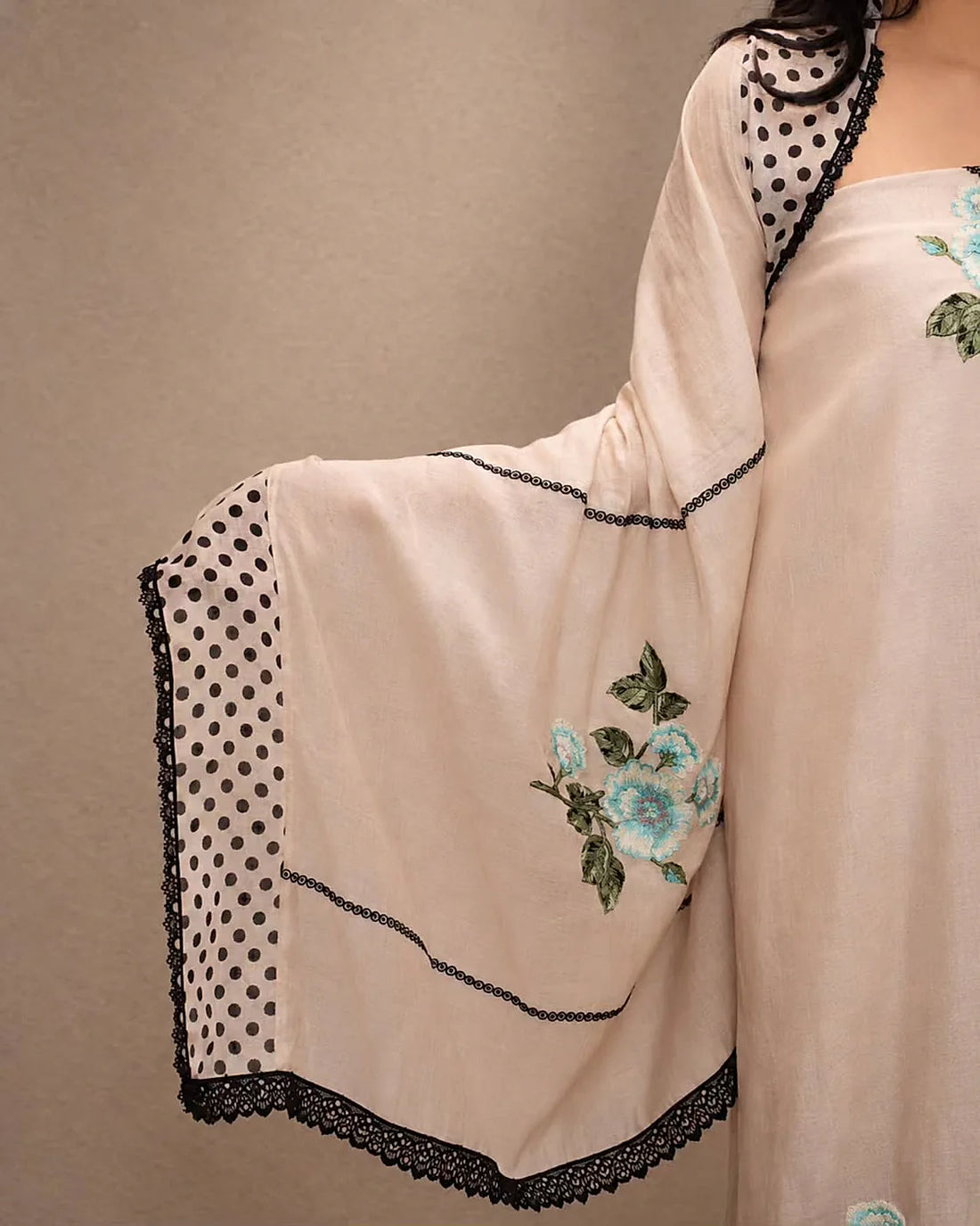 Ivory and Black Dotted Floral Suit Design