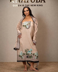 Ivory and Black Dotted Floral Suit Design