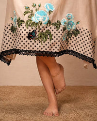 Ivory and Black Dotted Floral Suit Design