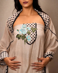 Ivory and Black Dotted Floral Suit Design