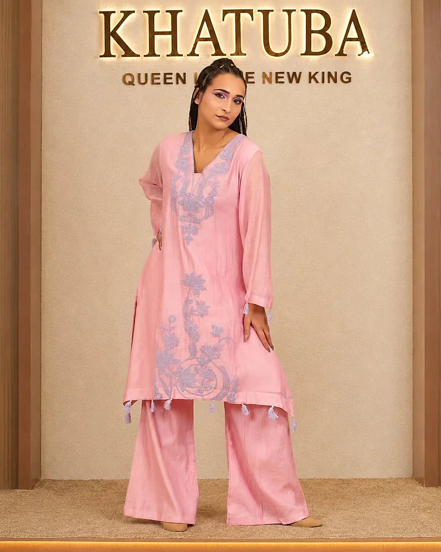 Blush Pink Botanical Palazzo Set