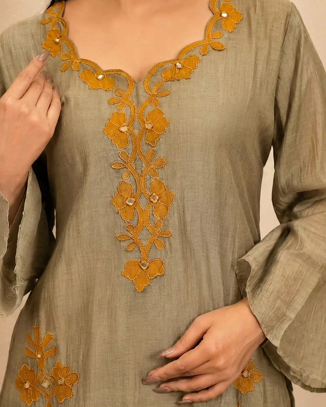 Olive Mustard Botanical Palazzo Set
