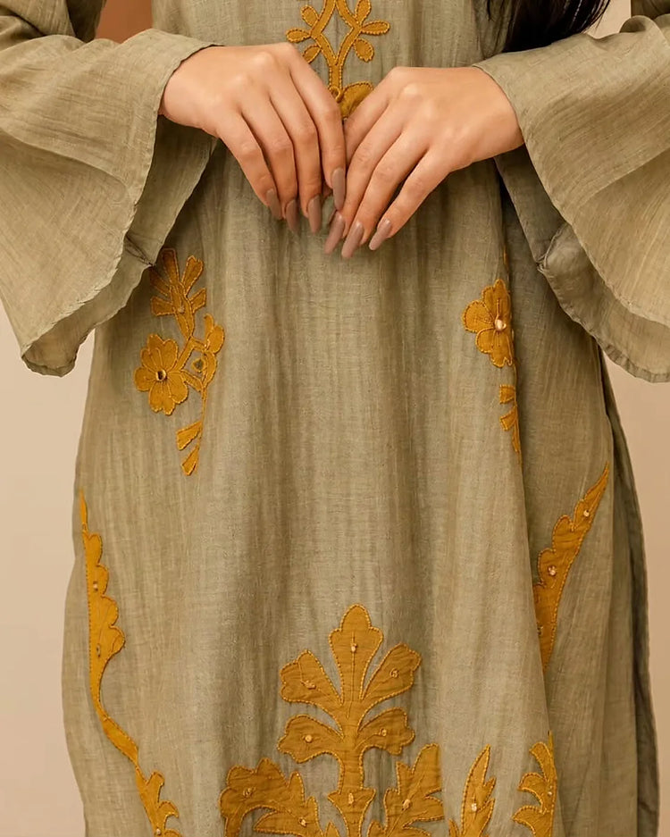 Olive Mustard Botanical Palazzo Set