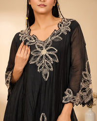 Black Ornamental Embroidered Palazzo Set