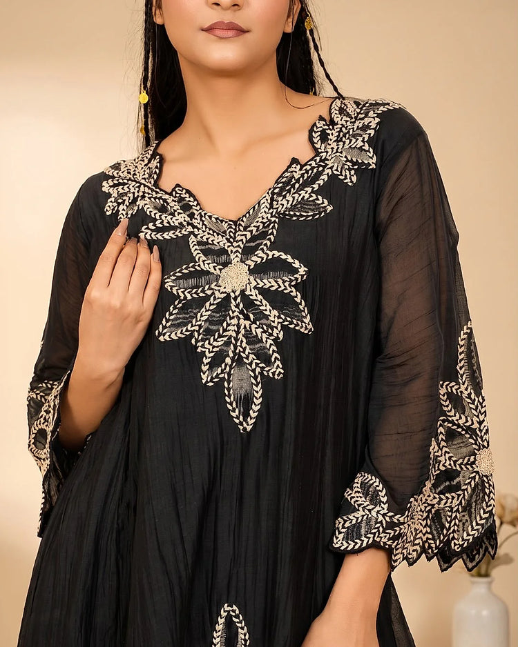 Black Ornamental Embroidered Palazzo Set