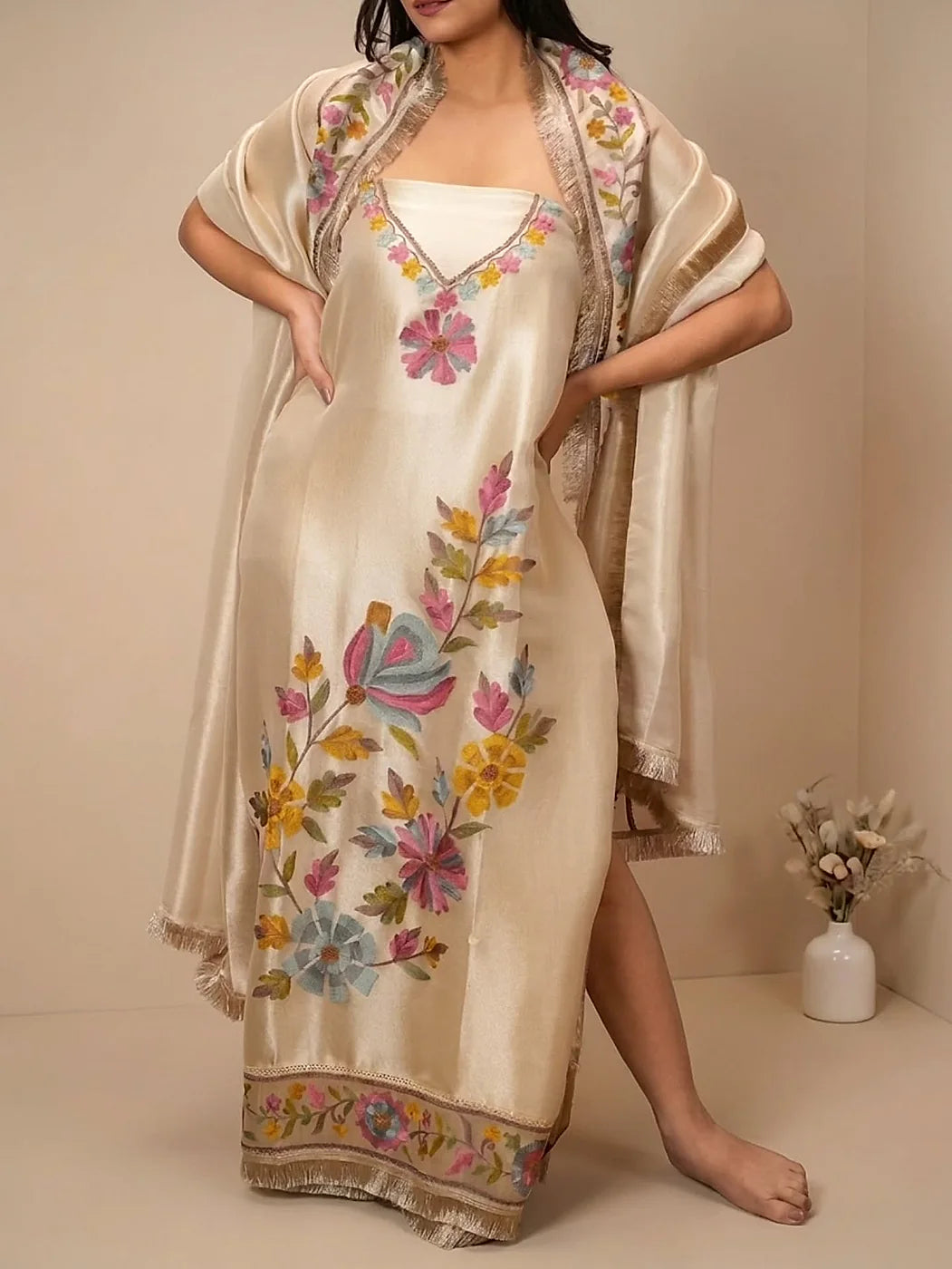 Ivory Watercolour Floral Suit Design