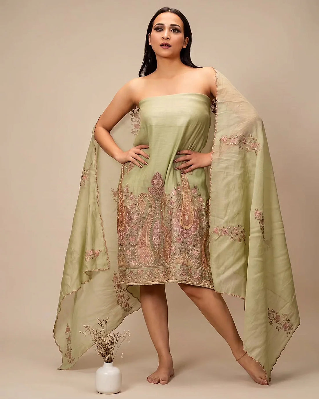 Sage Paisley Border Suit Design