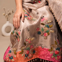 Taupe Bird and Floral Suit Design