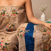 Taupe Bird and Floral Suit Design