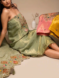 Sage Floral V-Neck Panel Suit Design