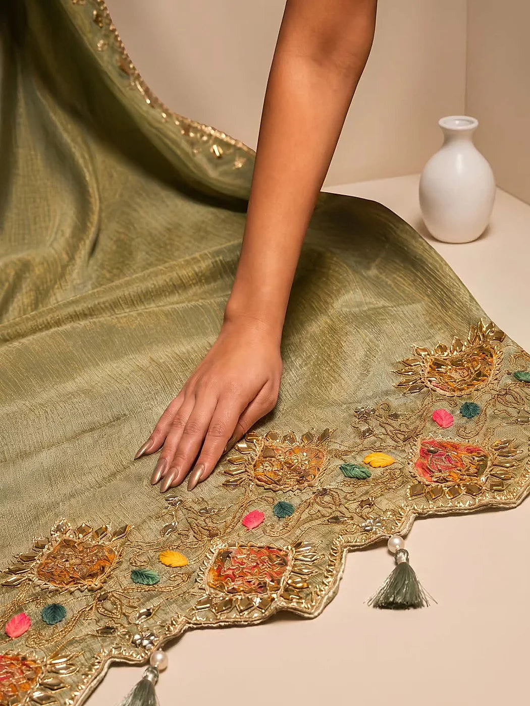 Sage Floral V-Neck Panel Suit Design