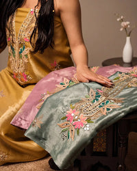 Mustard Floral Embellished Suit Design