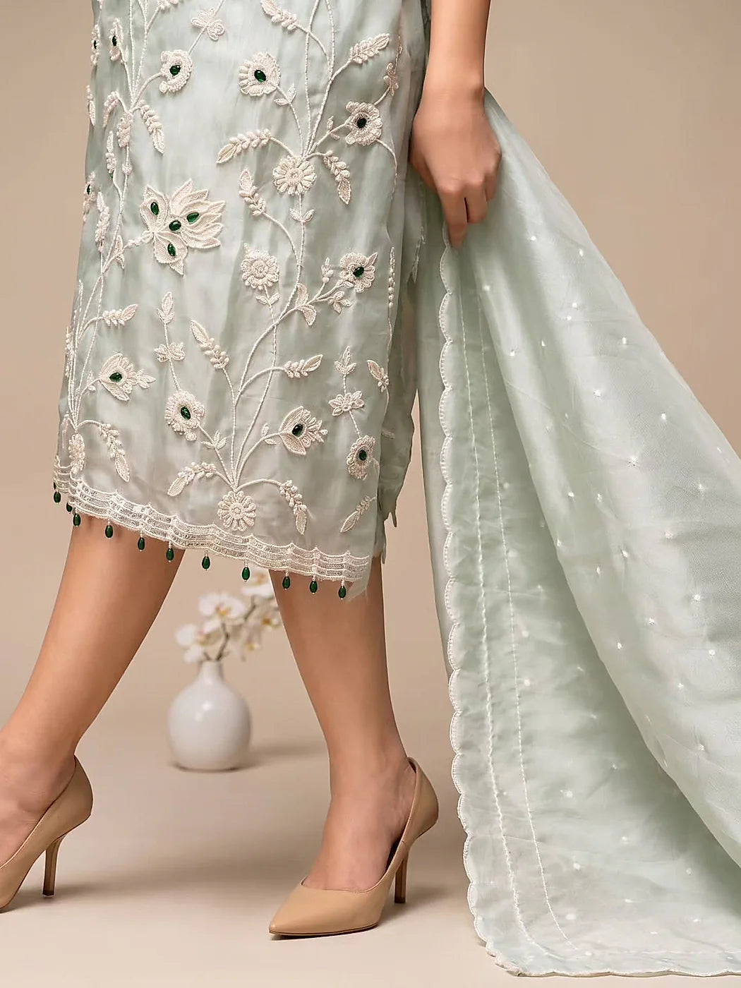 Ice Blue Floral Embellished Suit Design