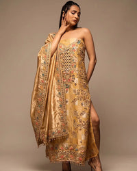 Golden Yellow Check Embellished Suit Design