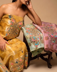 Golden Yellow Check Embellished Suit Design