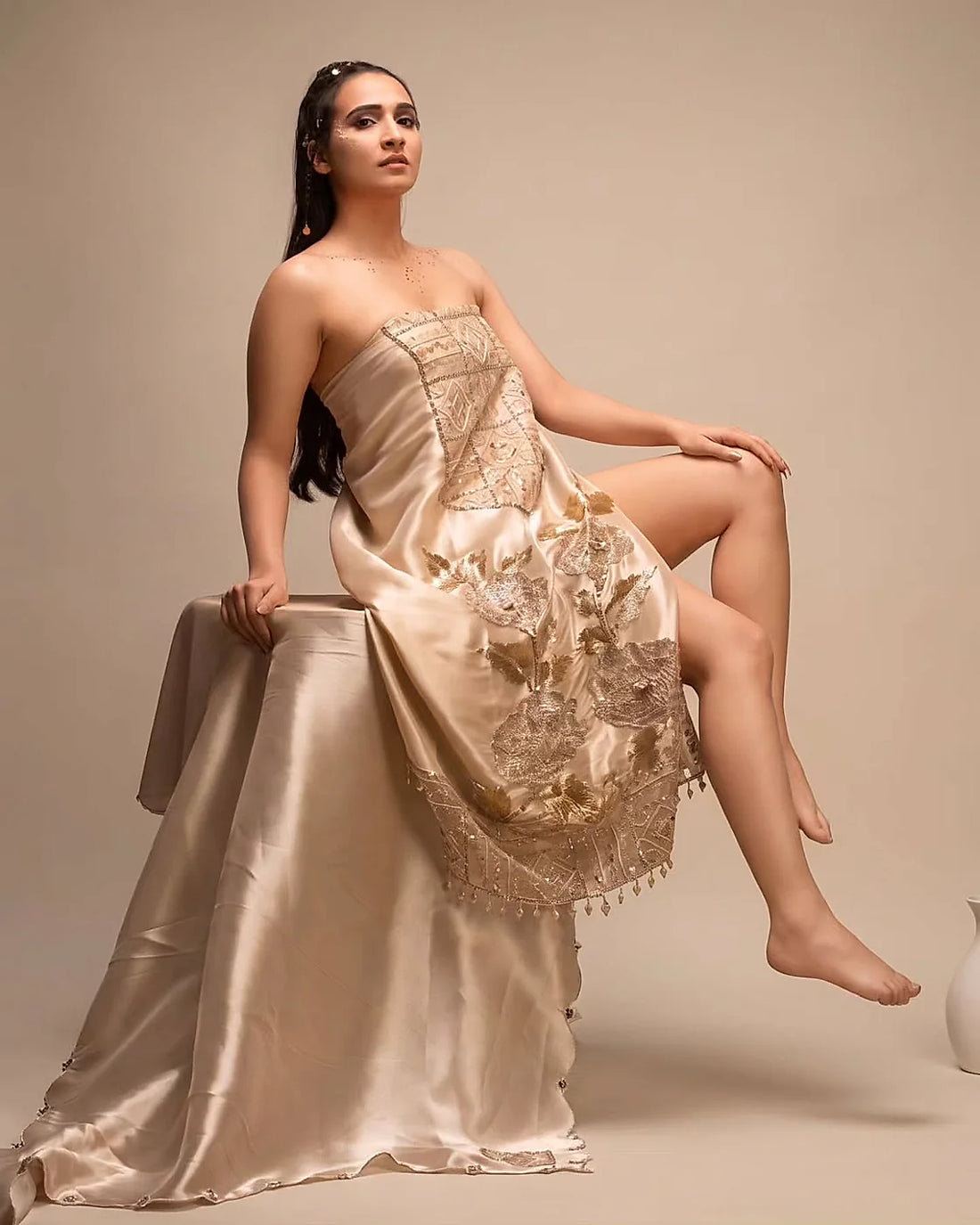 Champagne Geometric Panel Suit Design