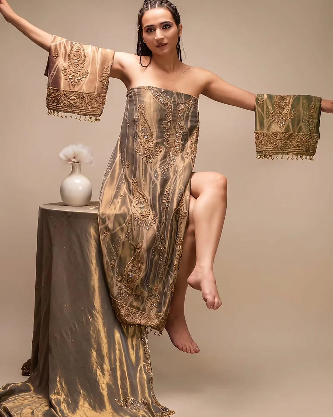 Charcoal Gold Ornamental Suit Design
