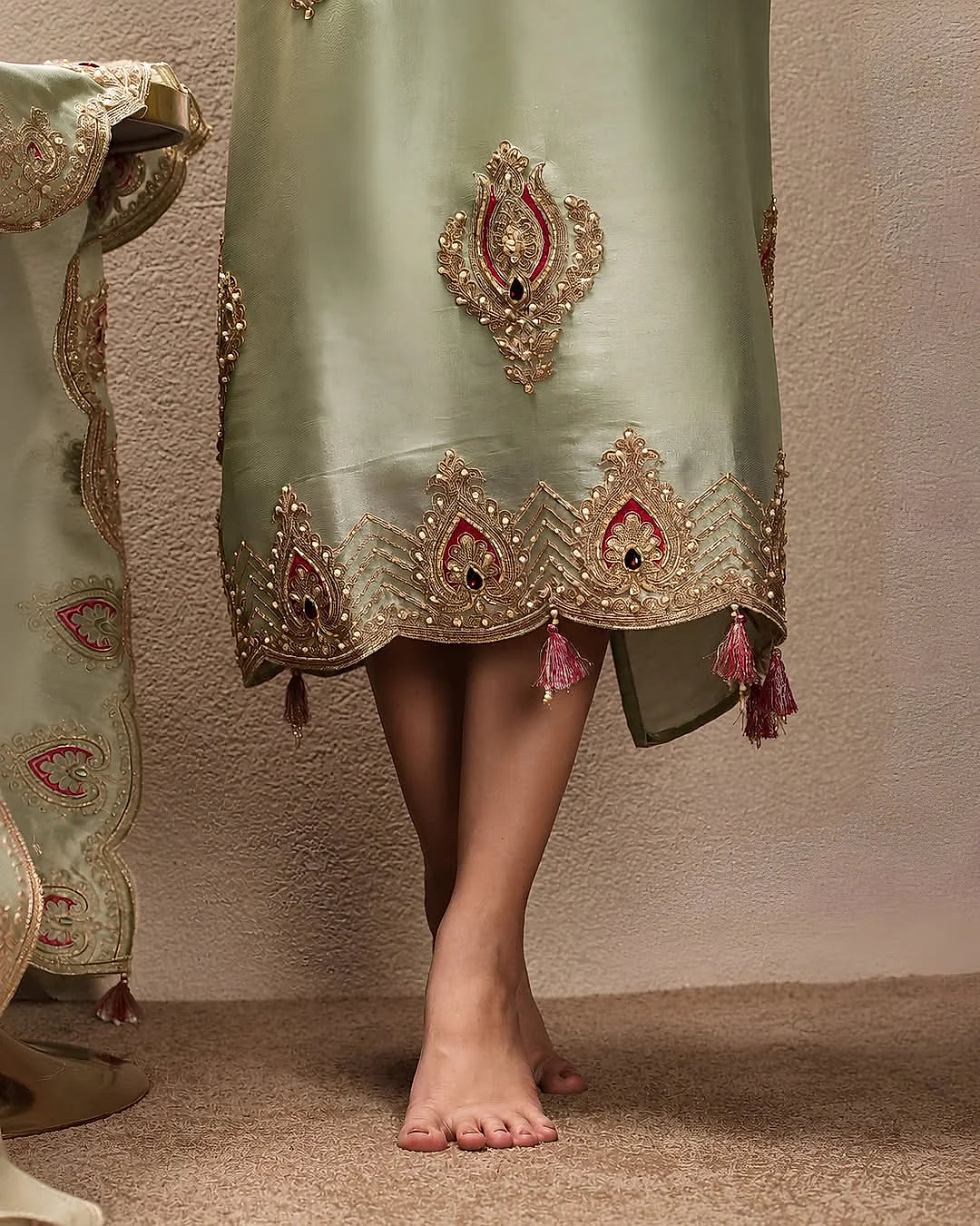 Pistachio Teardrop Motif Suit Design