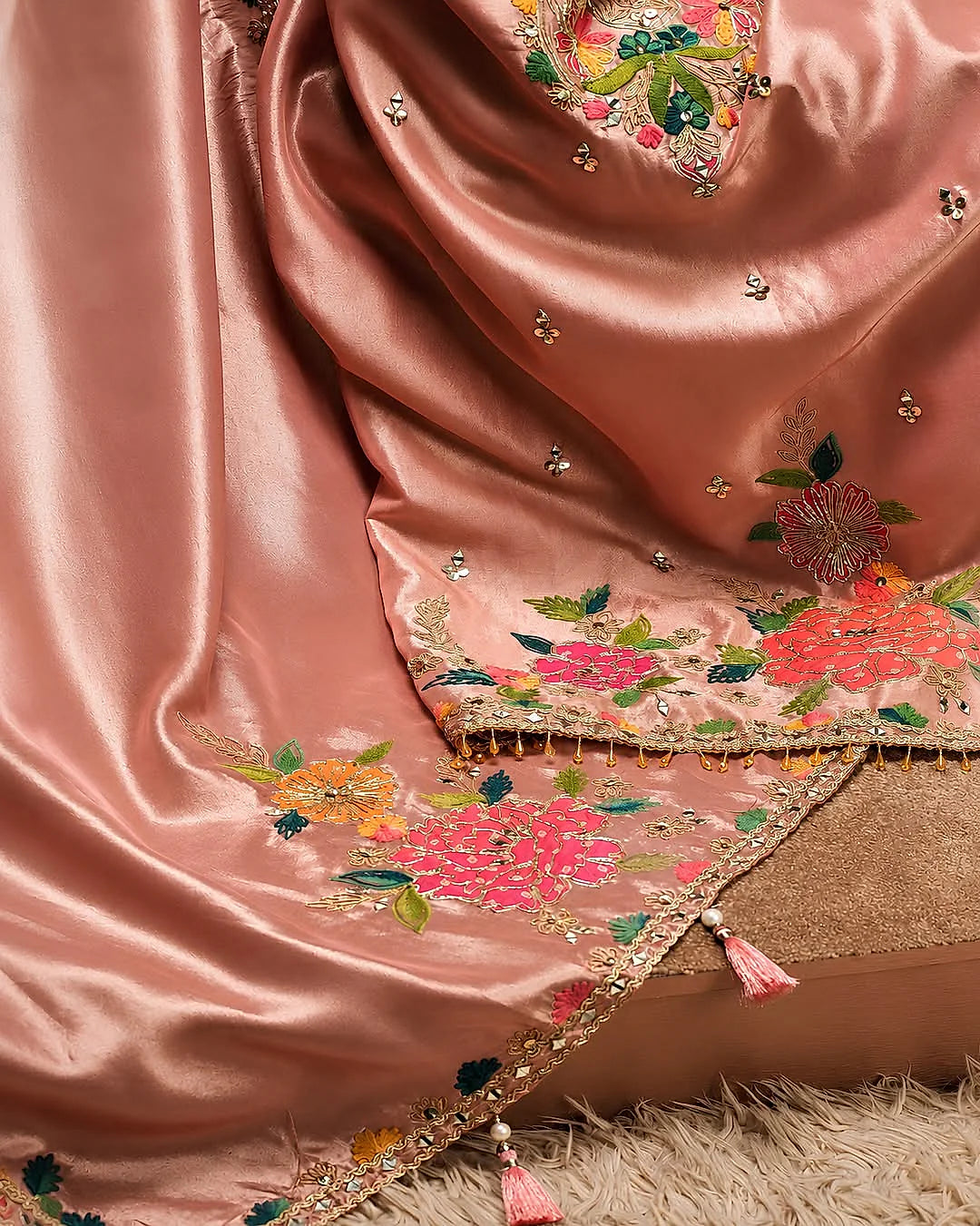Rose Pink Multicolour Neckline Suit Design