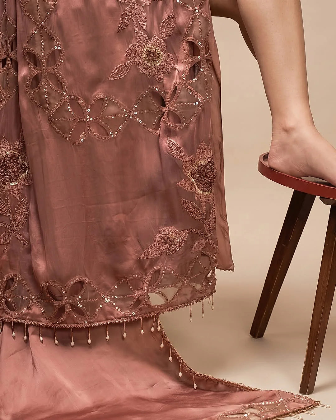Dusty Rose Floral Border Suit Design