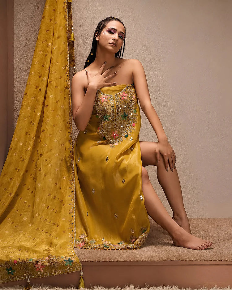 Mustard Multicolour Embellished Suit Design