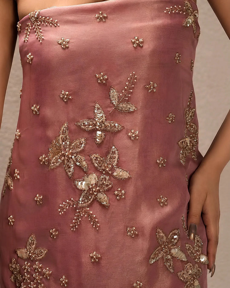 Rose Pink Gold Floral Motif Suit Design