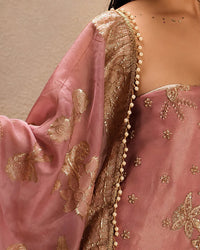 Rose Pink Gold Floral Motif Suit Design