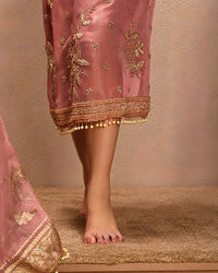Rose Pink Gold Floral Motif Suit Design