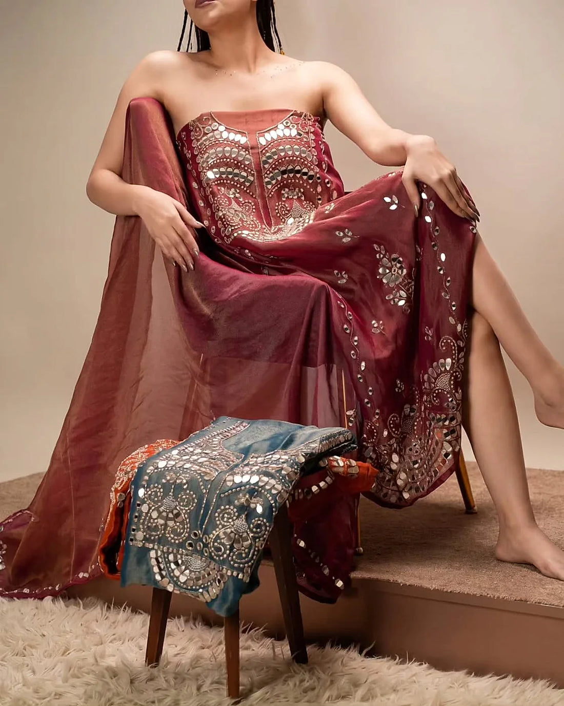 Deep Rose Reflective Panel Suit Design