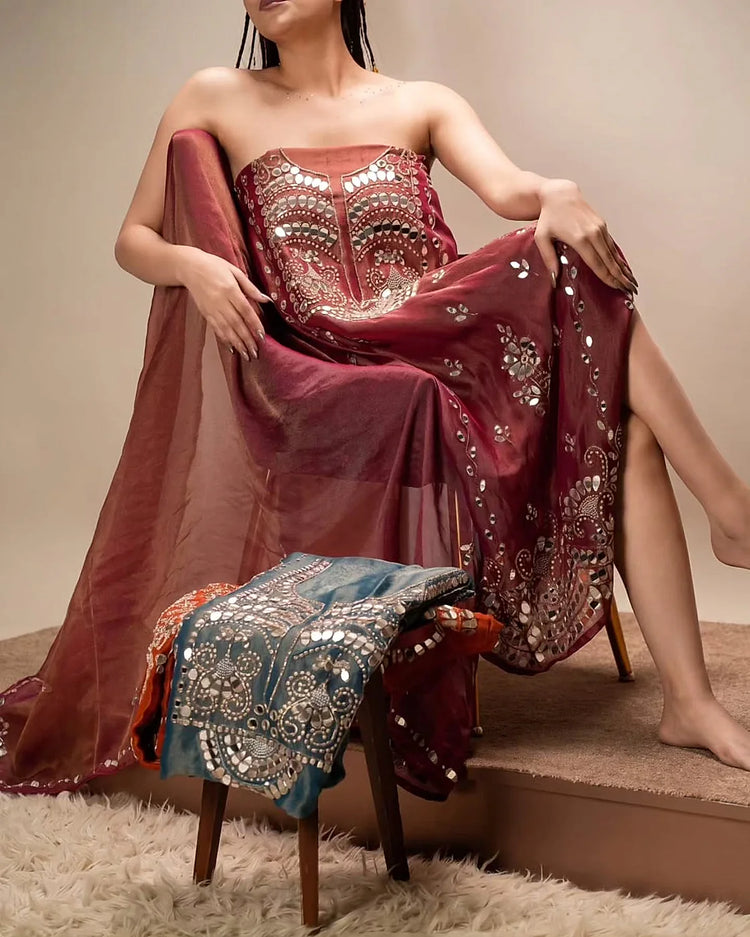 Deep Rose Reflective Panel Suit Design