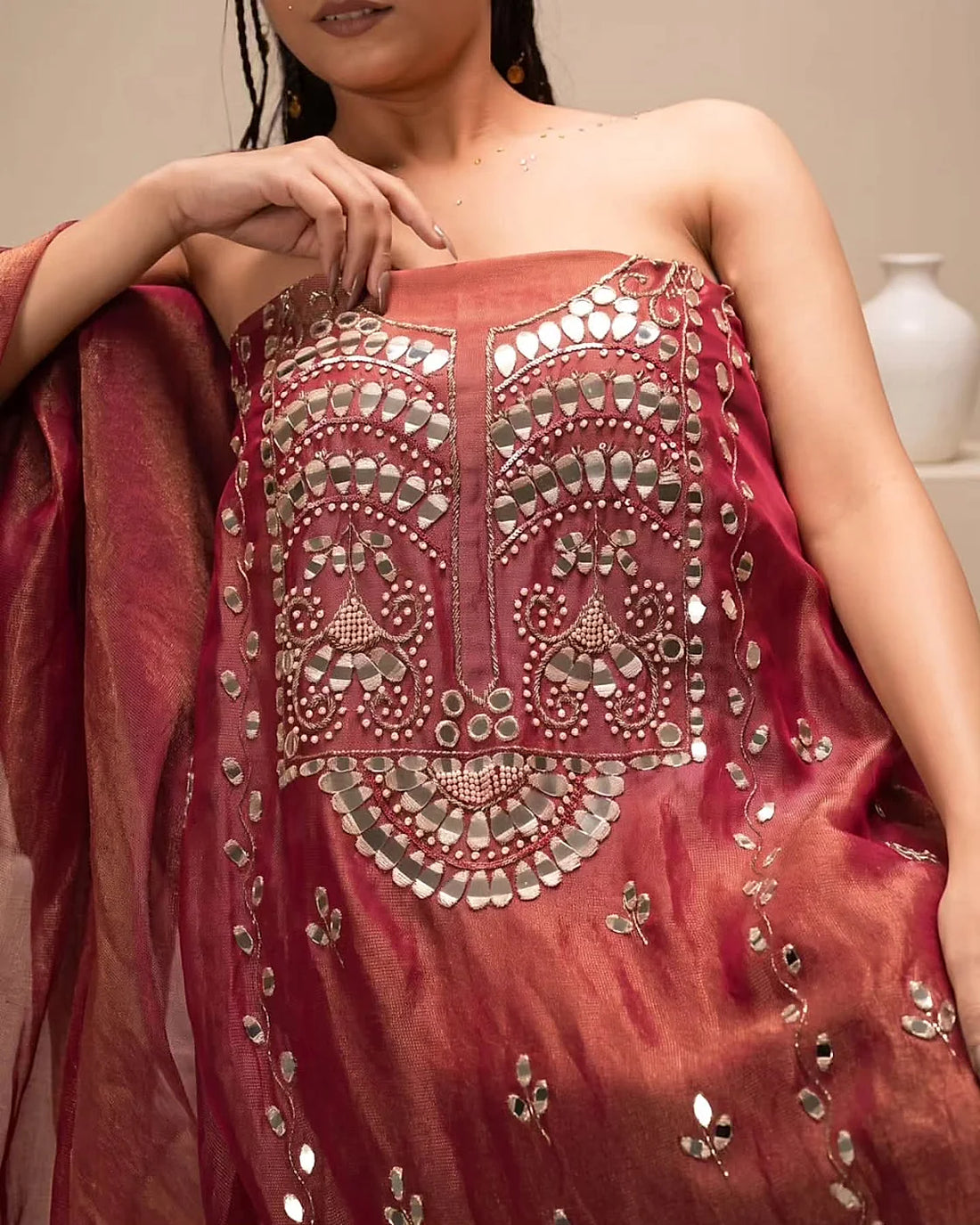 Deep Rose Reflective Panel Suit Design