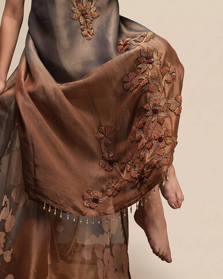 Charcoal to Bronze Floral Suit Design