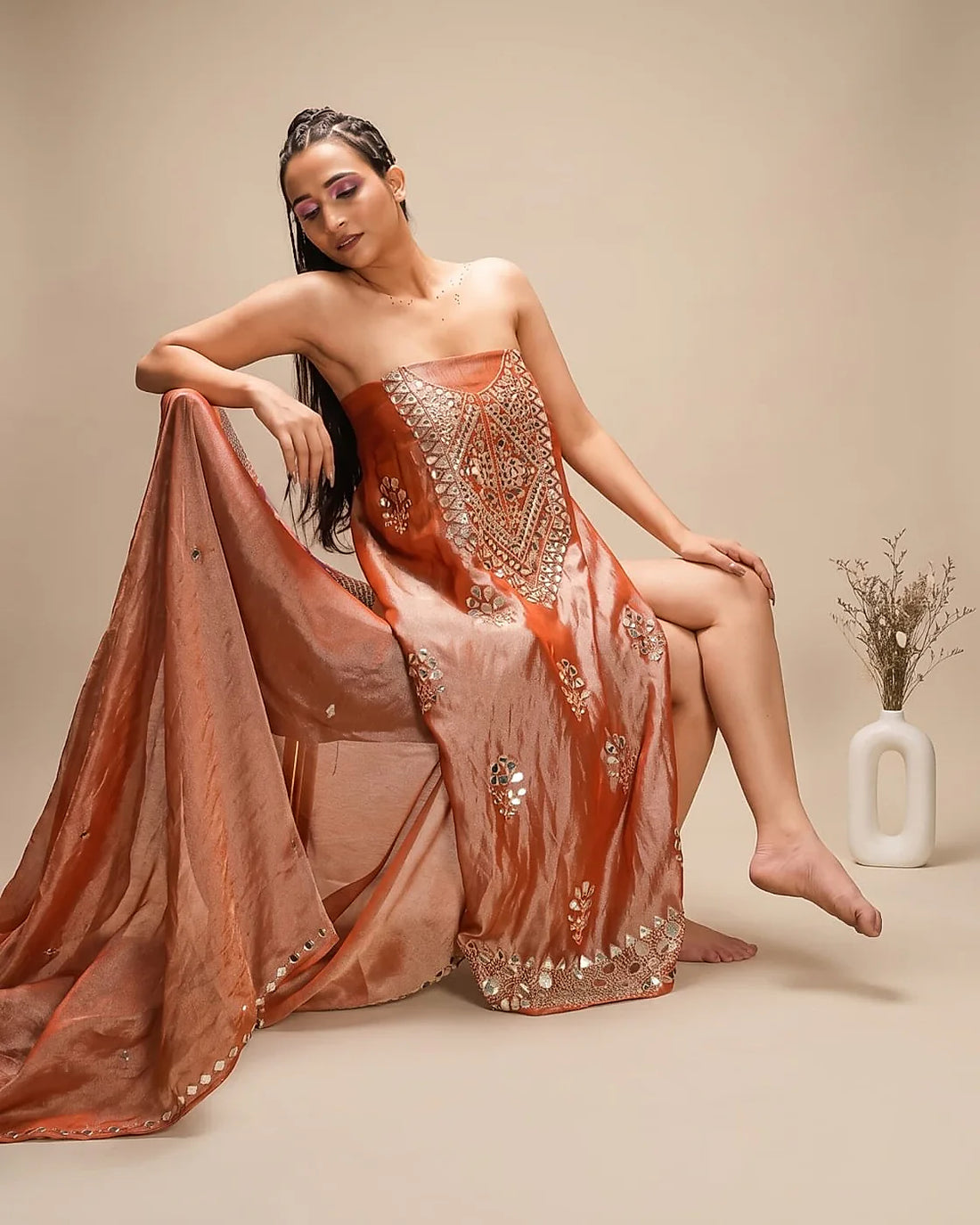 Terracotta Reflective Neckline Suit Design