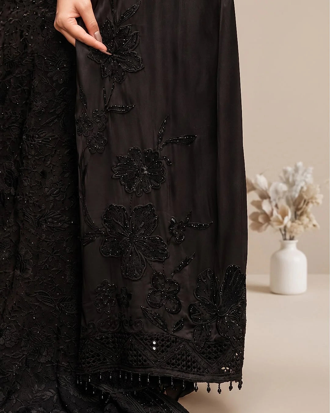 Black Tonal Floral Suit Design
