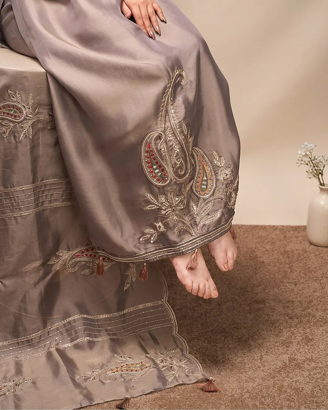 Taupe Paisley Motif Suit Design