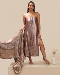 Mauve Gold Floral Border Suit Design