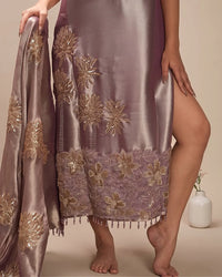 Mauve Gold Floral Border Suit Design
