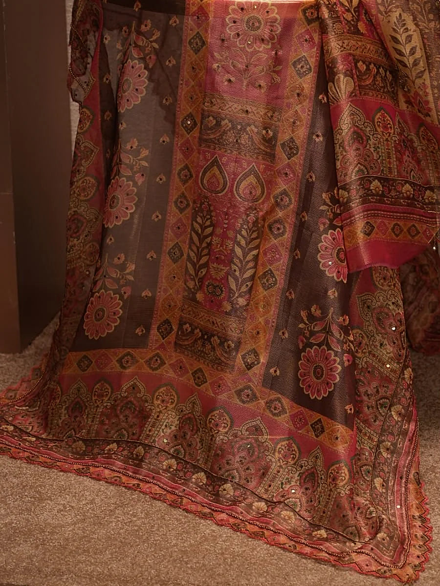 Rust Multicolour Ornamental Suit Design