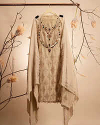 Ivory Jewel-Tone Neckline Suit Design